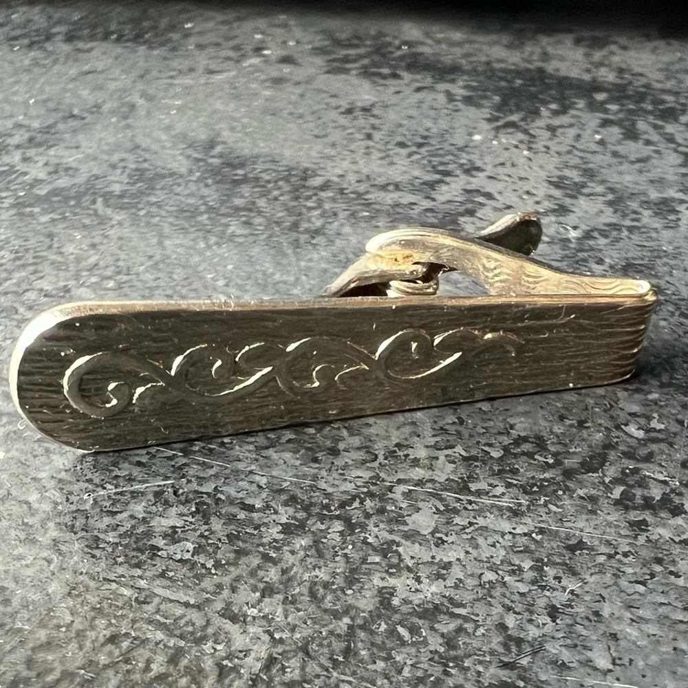 Mens Vintage Tie Clip Textured Retro Mid Century Formal Traditional